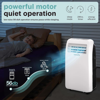 SereneLife Small Air Conditioner Portable 12,000 BTU with Built-in Dehumidifier - Portable AC Unit for Rooms up to 550 sq ft - Remote Control, Window Mount Exhaust Kit