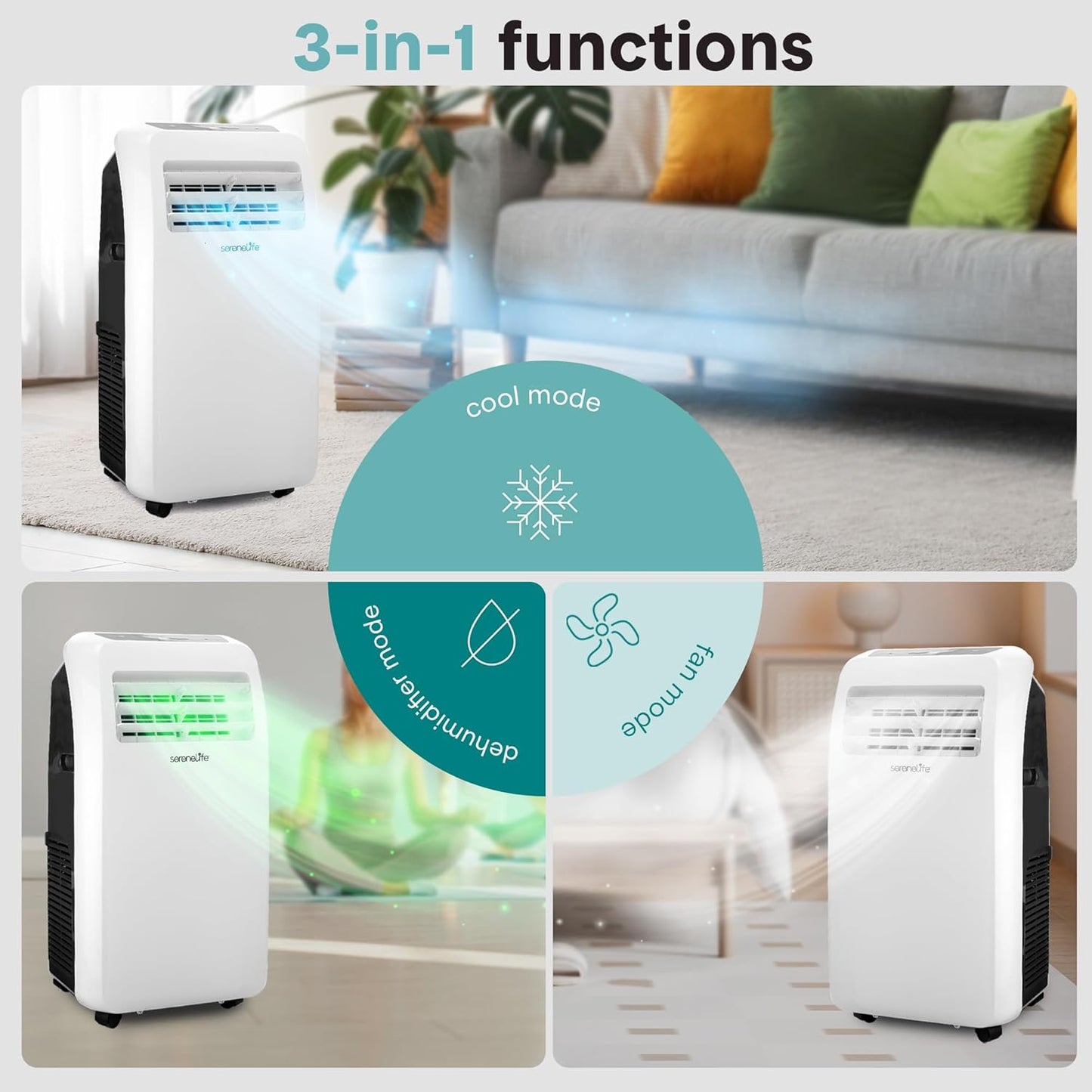 SereneLife Small Air Conditioner Portable 12,000 BTU with Built-in Dehumidifier - Portable AC Unit for Rooms up to 550 sq ft - Remote Control, Window Mount Exhaust Kit