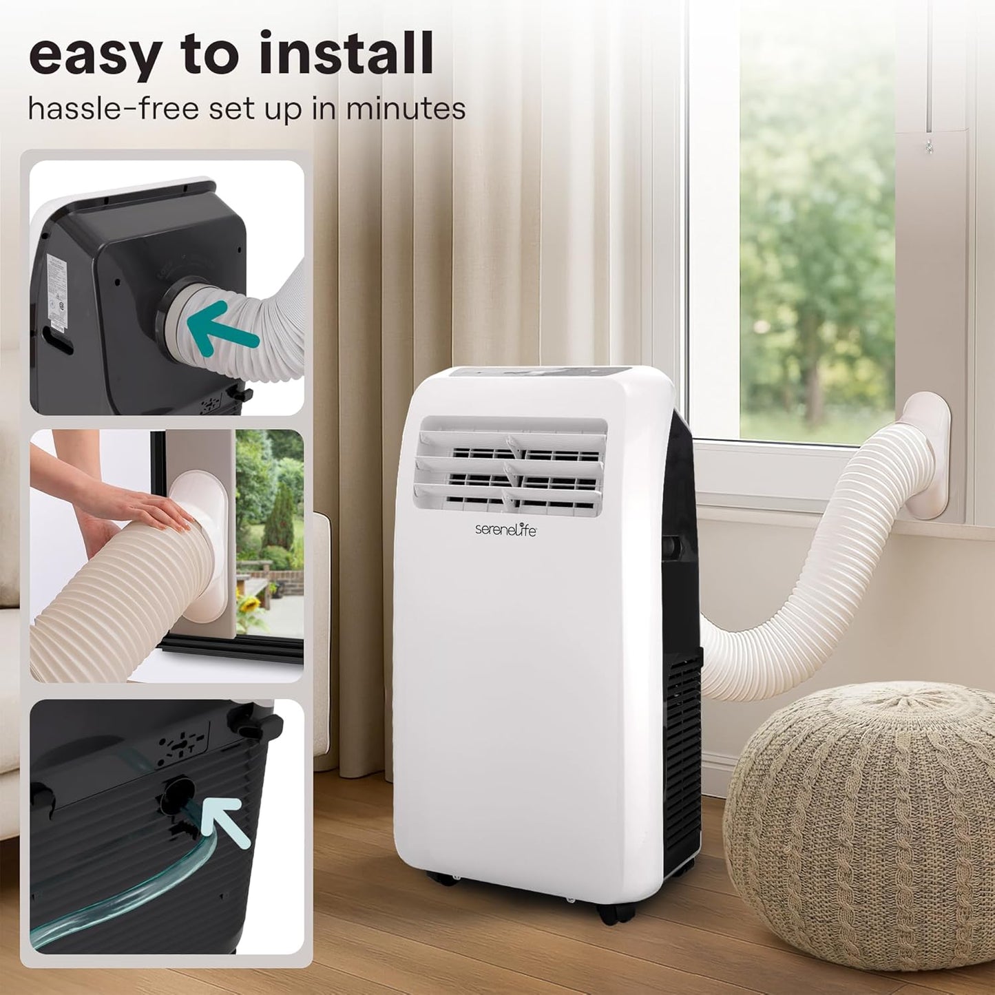 SereneLife Small Air Conditioner Portable 12,000 BTU with Built-in Dehumidifier - Portable AC Unit for Rooms up to 550 sq ft - Remote Control, Window Mount Exhaust Kit